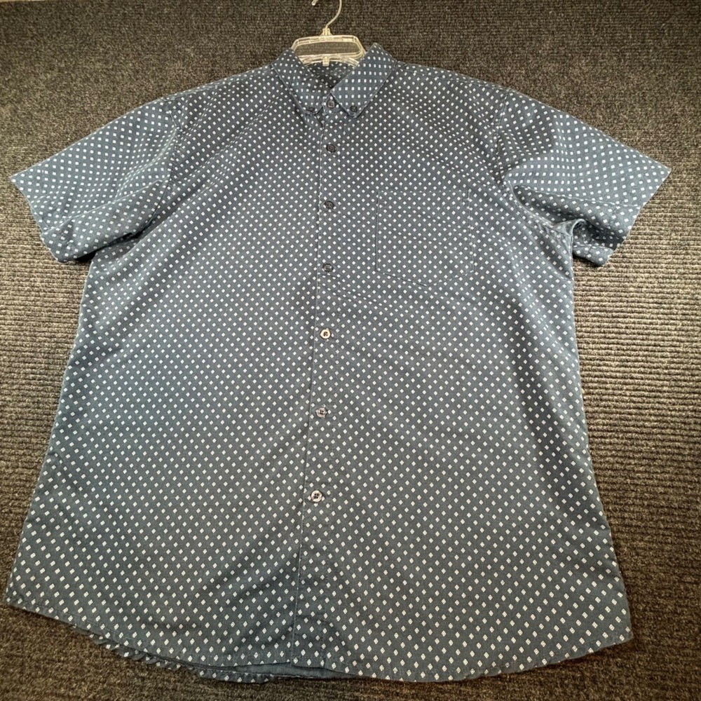 Molokai‎ Surf Co Mens XL Blue Geometric Diamond Print Short Sleeve Button Down